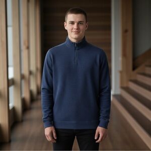 Apt. 9 Navy Quarter-Zip Pullover | Soft Knit Long Sleeve Top | Size S